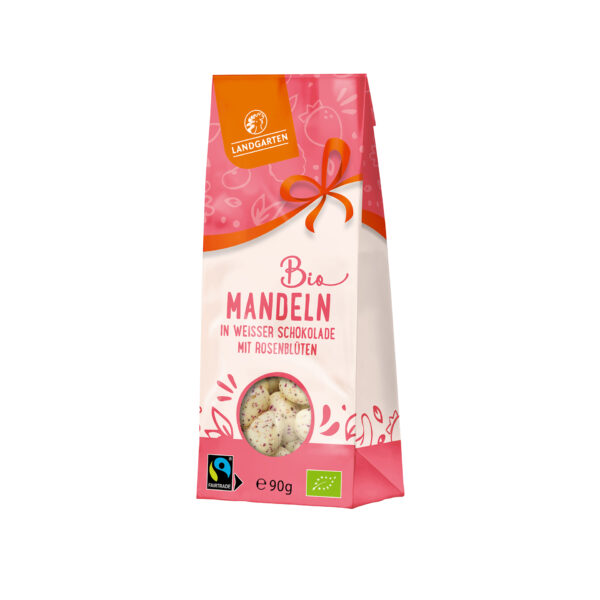 Amandes dans du chocolat blanc au citron et pétales de rose